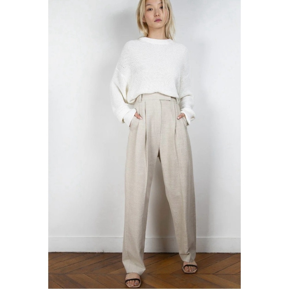 THE FRANKIE SHOP PACE PLEATED LINEN BLEND PANTS